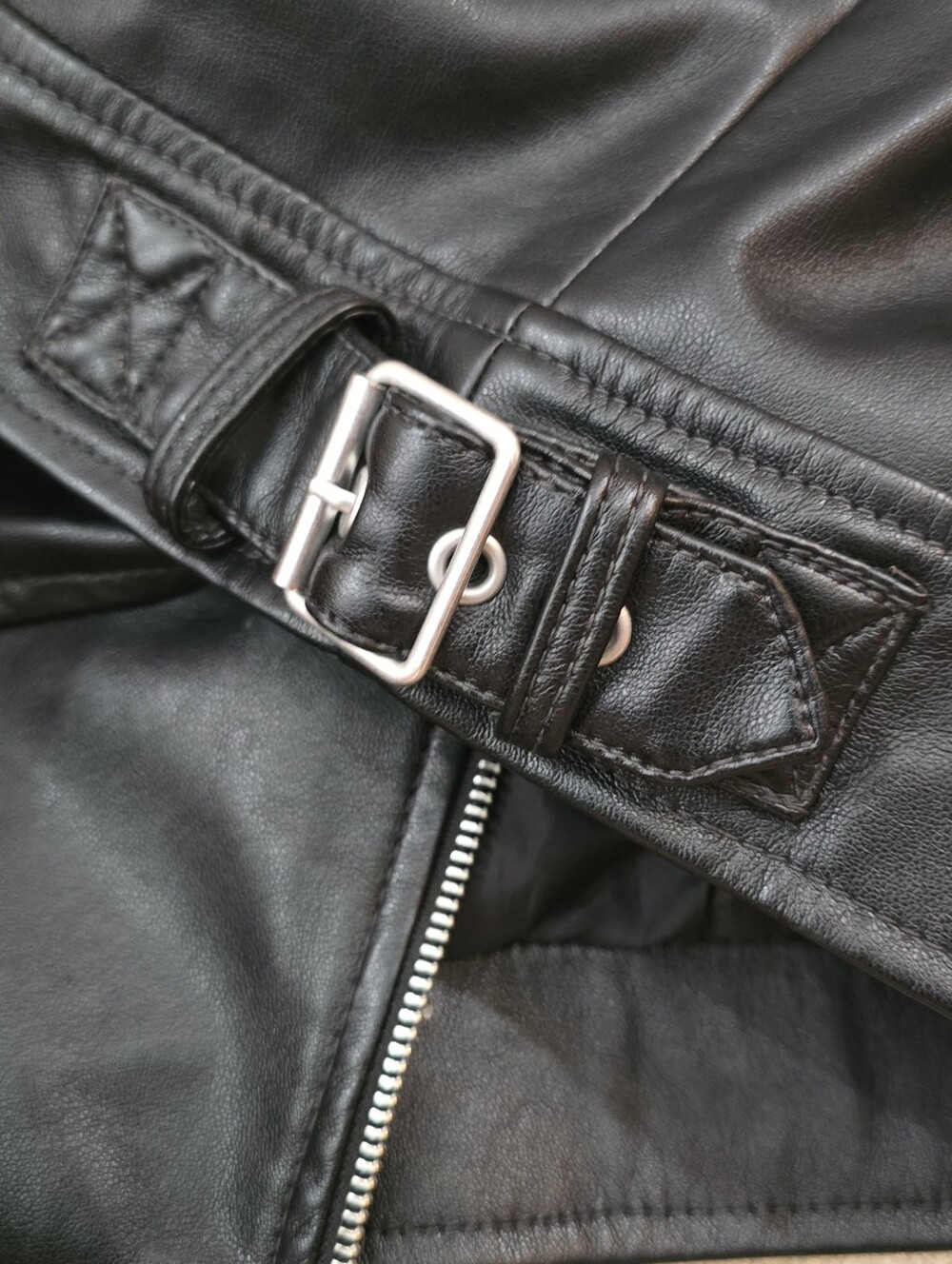 Nine West Black Imitation Leather Moto Biker Jacket - Size M - Picture 8 of 11